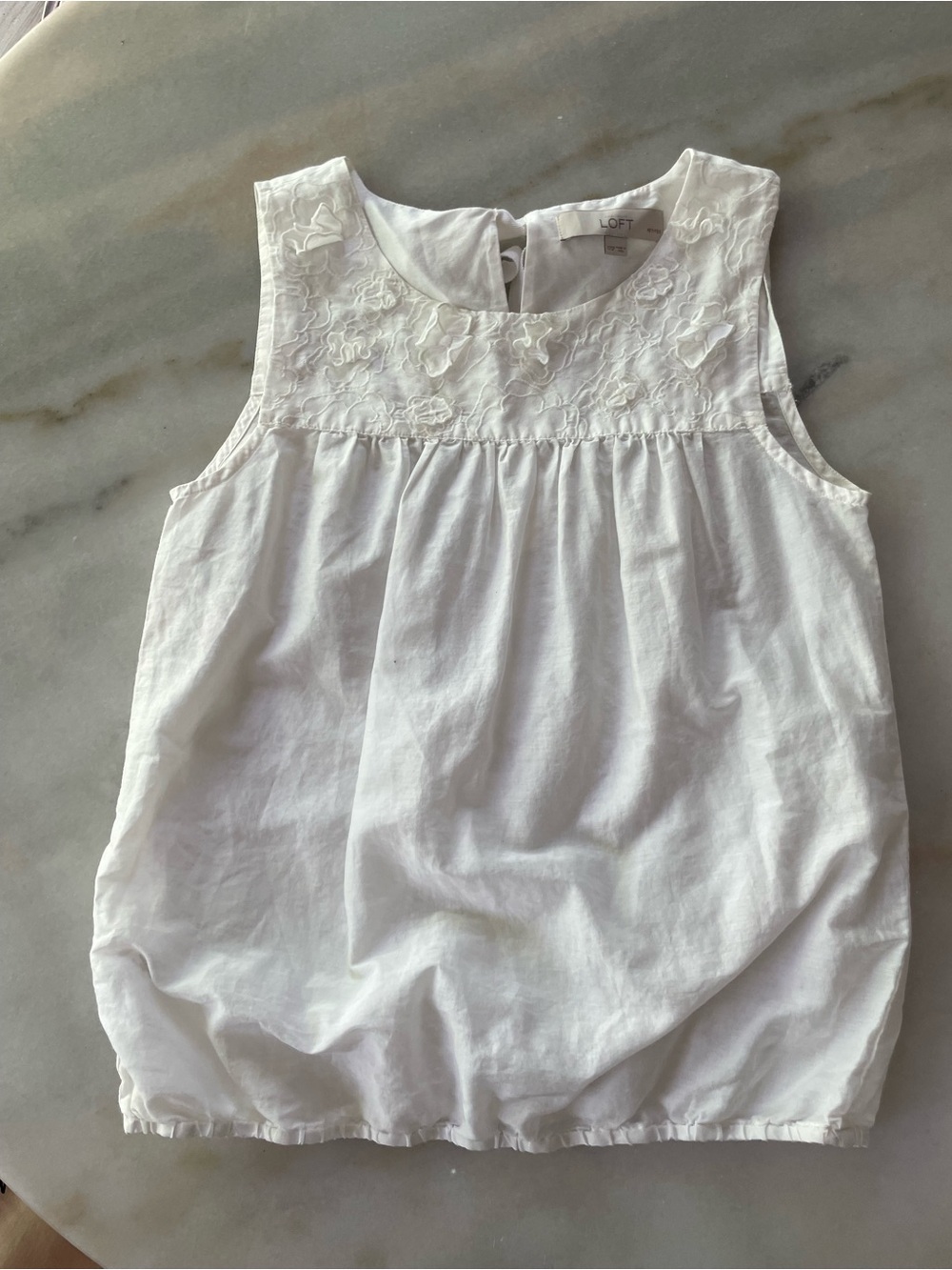 LOFT White Sleeveless Cotton Embroidered Yoke Camisole